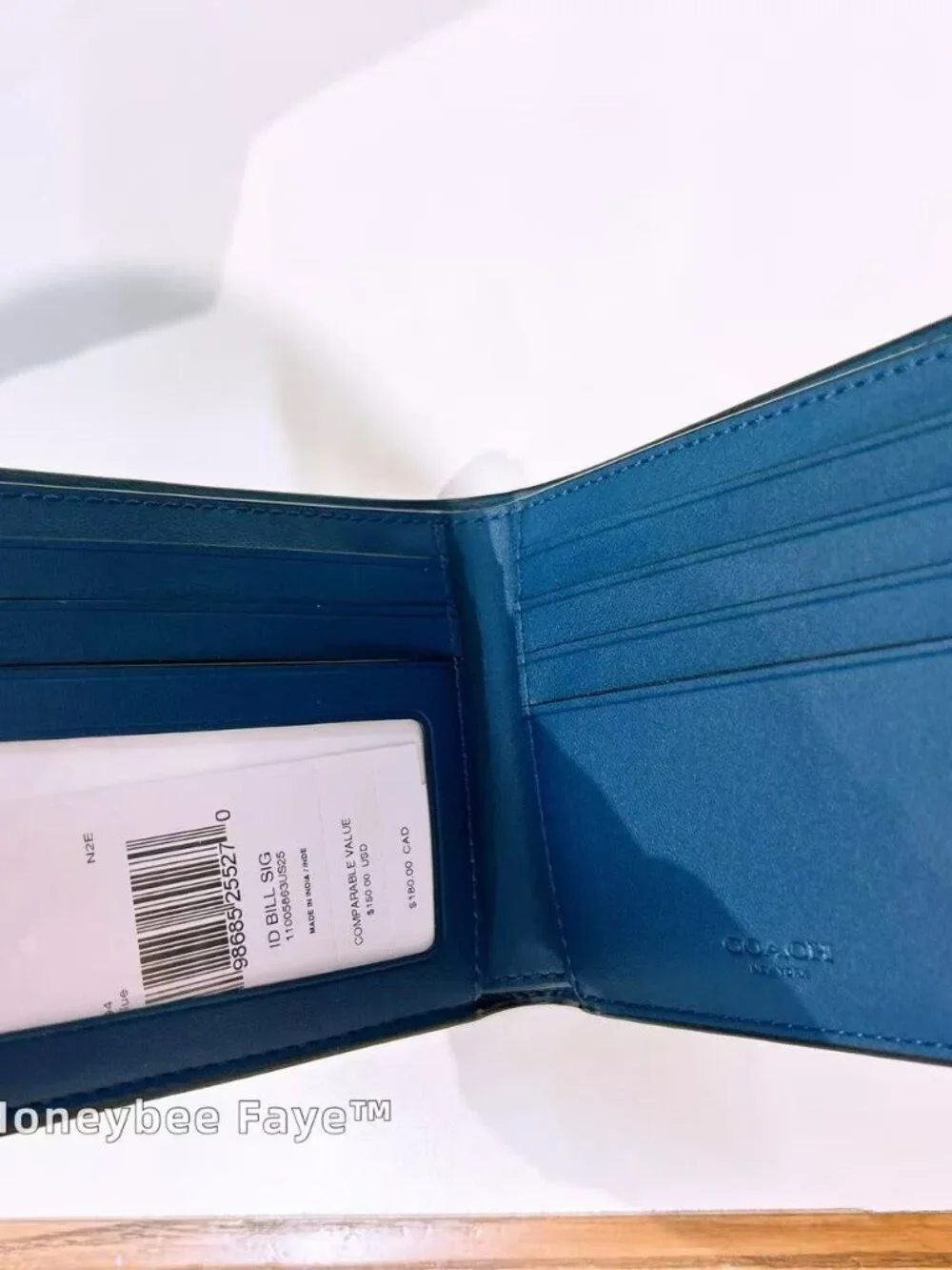 NWT Coach MEN's Id Billfold Wallet In Signature Canvas CY394 Ink Blue